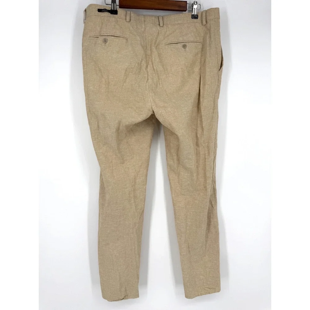 Joseph Abboud JOE 36x32 Linen Cotton Dress Pants Beige Oatmeal Summer Trousers